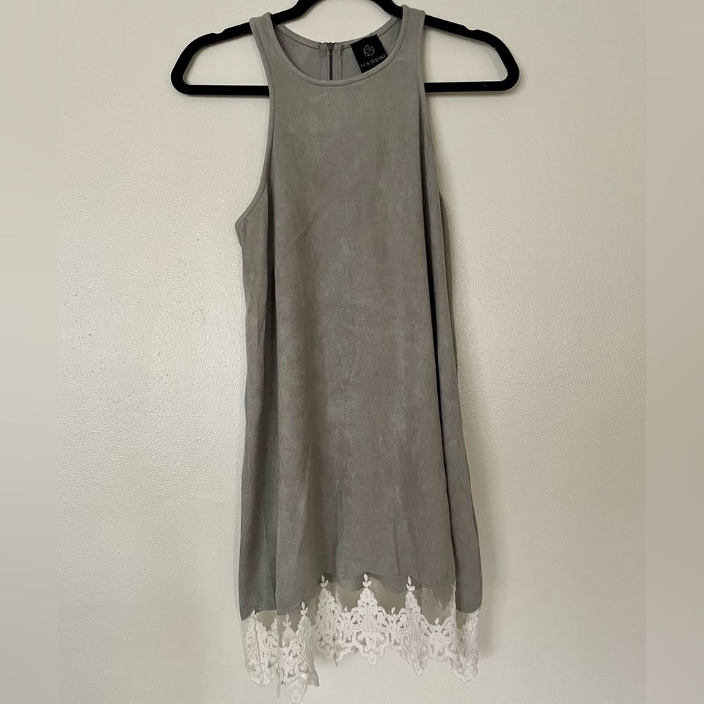 Hologram Velvet Gray Mini Dress with Lace Bottom